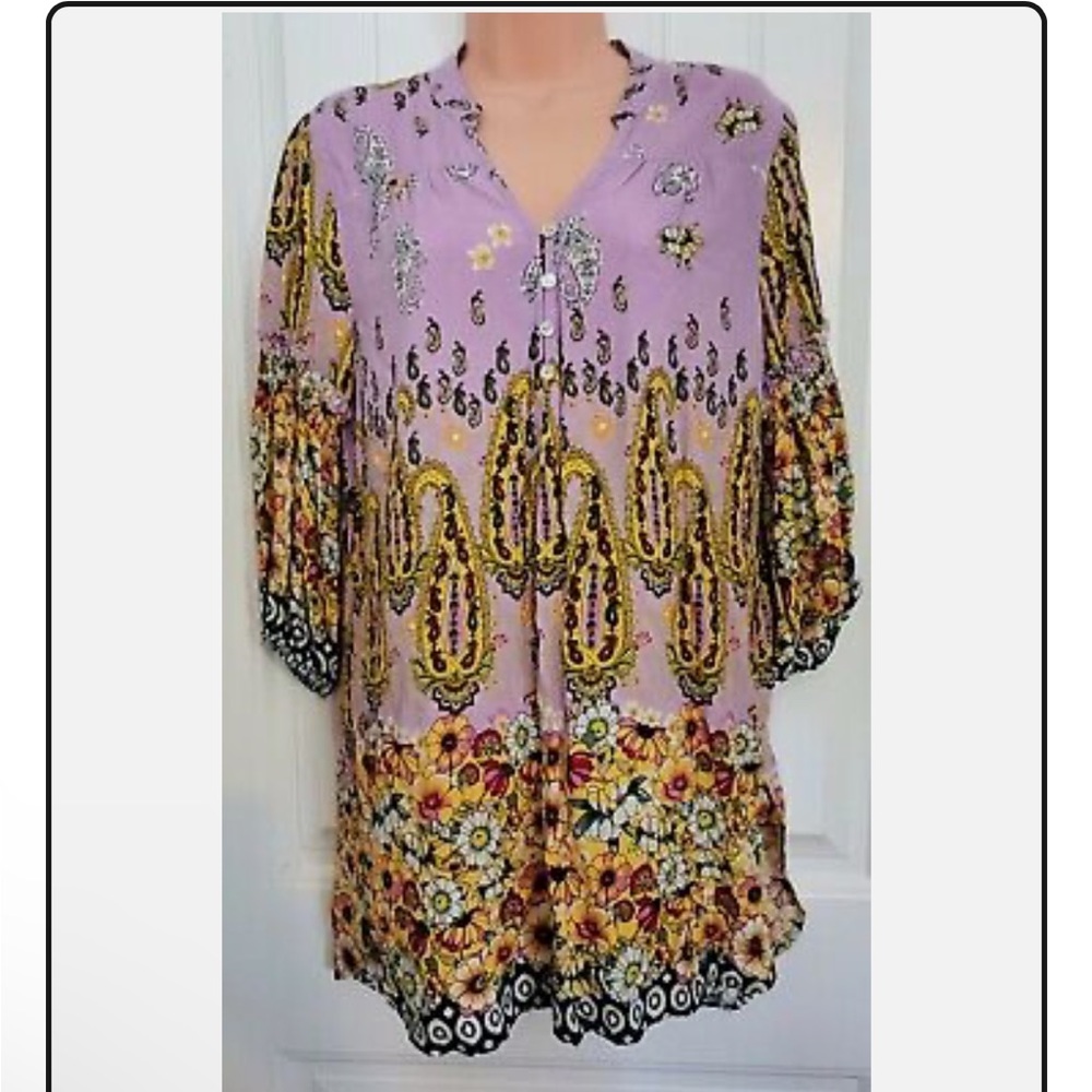 FIGUEROA & FLOWER By Anthropologie Bohemian Floral Tunic Top Size XL